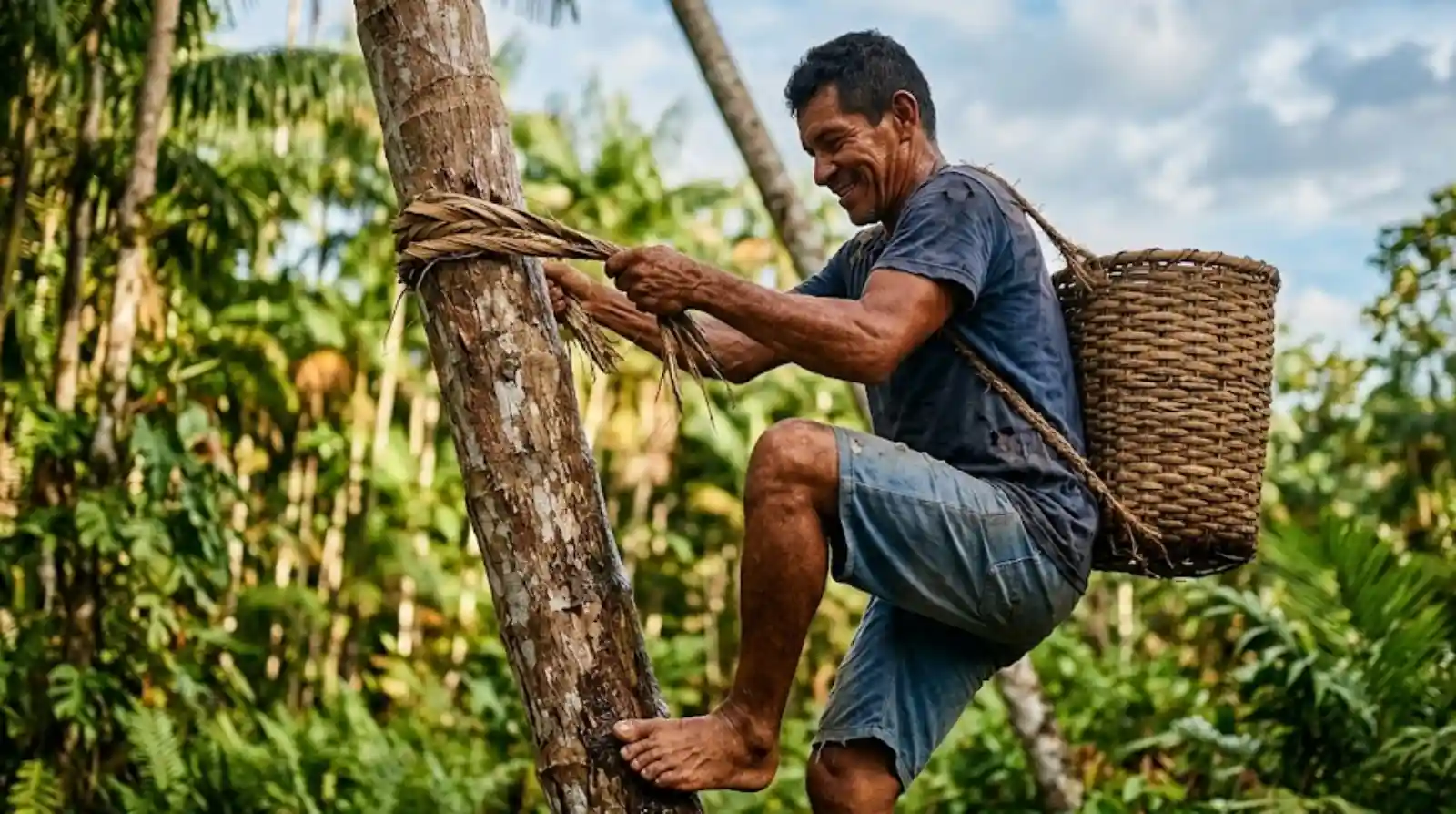 Neste Dia do Trabalhador, conheça os peconheiros que escalam palmeiras de 20 metros para colher o açaí e sustentar suas famílias na floresta