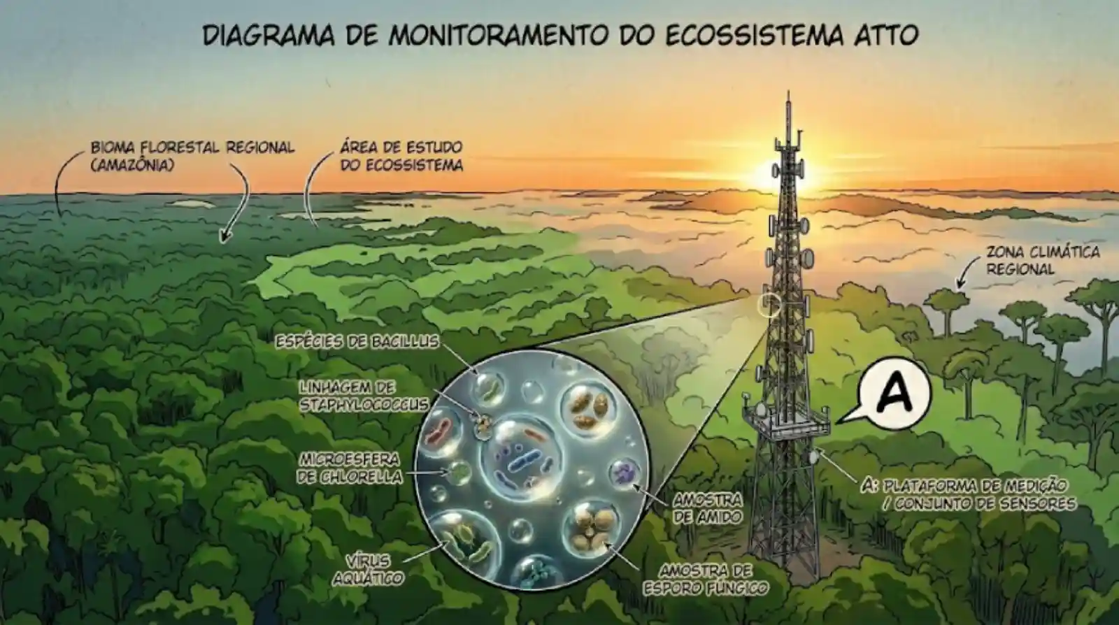 Cientistas brasileiros descobrem um ecossistema vivo de microrganismos flutuando na névoa a 325 metros de altura na Amazônia
