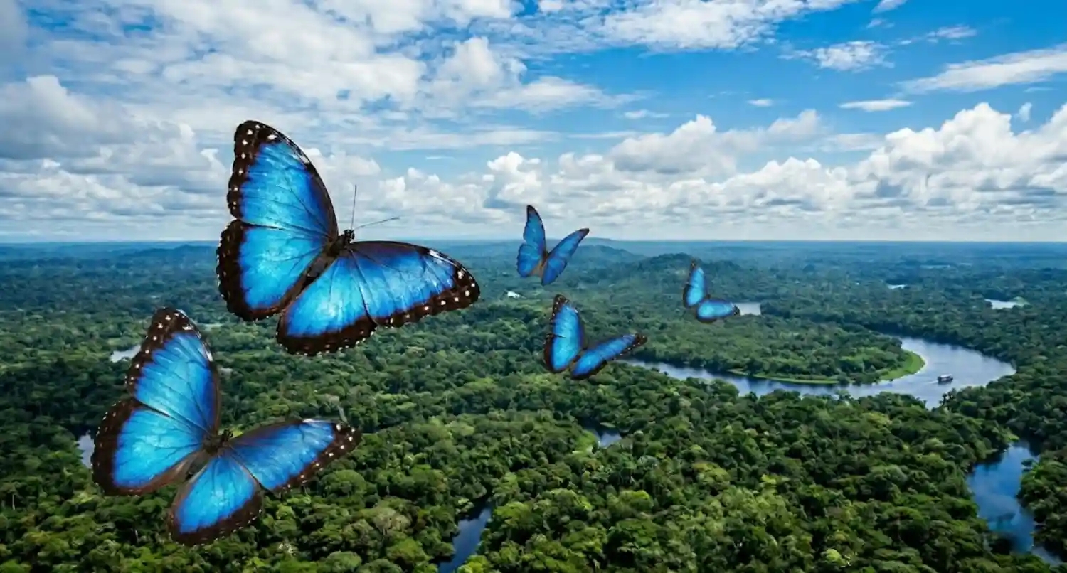 borboleta Morpho é um dos insetos mais emblemáticos e visualmente impressionantes do mundo, e a sua imagem está intrinsecamente ligada à Floresta Amazônica