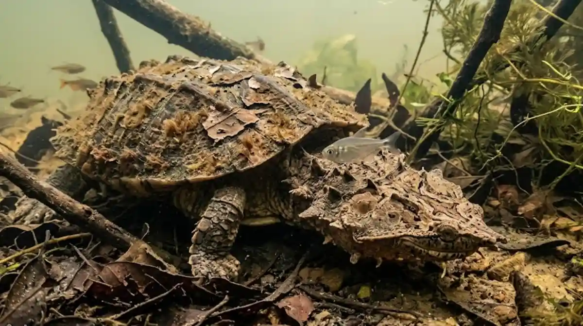 O segredo da camuflagem da tartaruga matamata e como ela aspira peixes inteiros no fundo dos rios da Amazônia