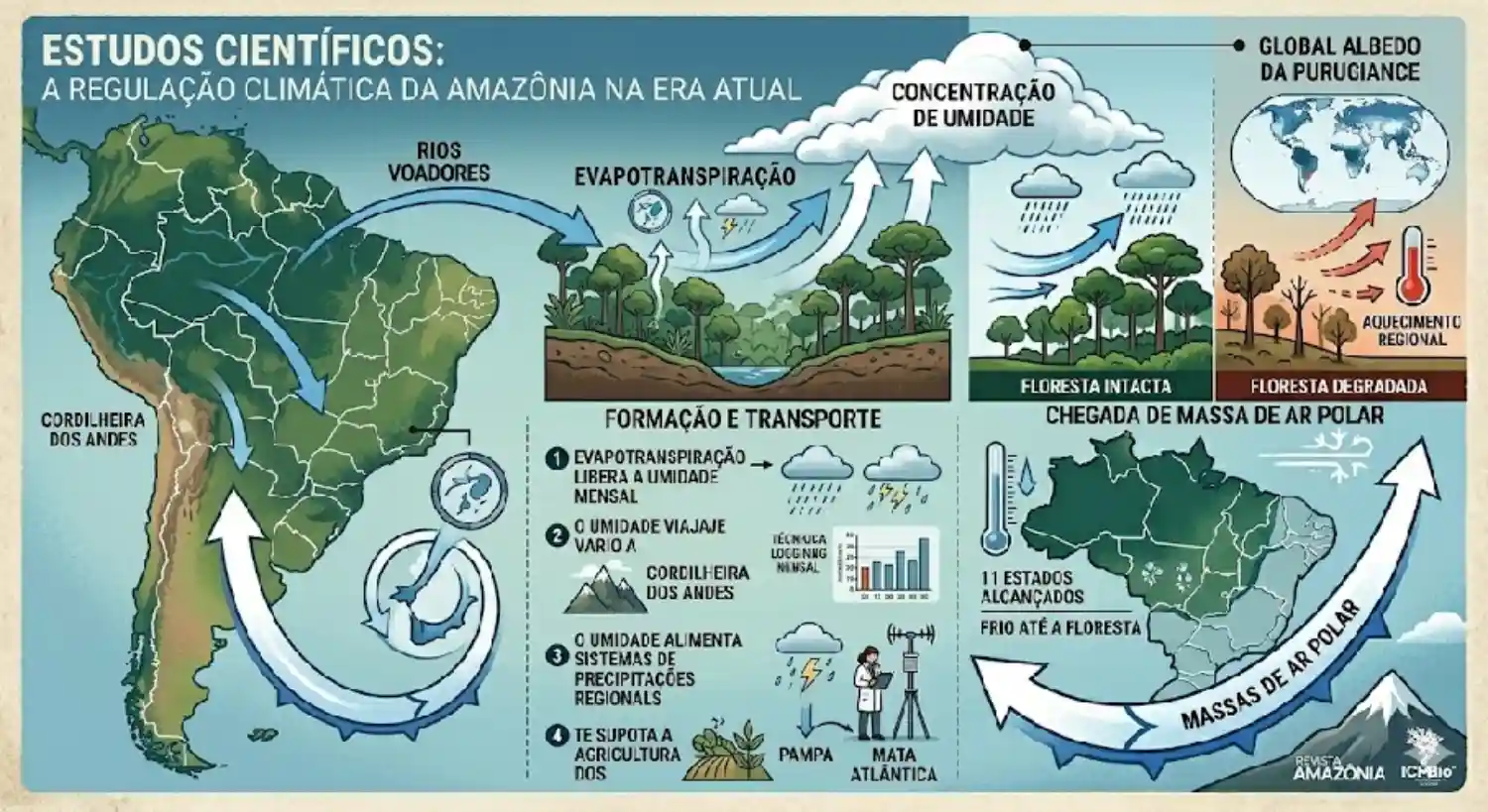 O papel das florestas na regulação climática global depende da interação entre a biodiversidade da Amazônia e massas de ar polar