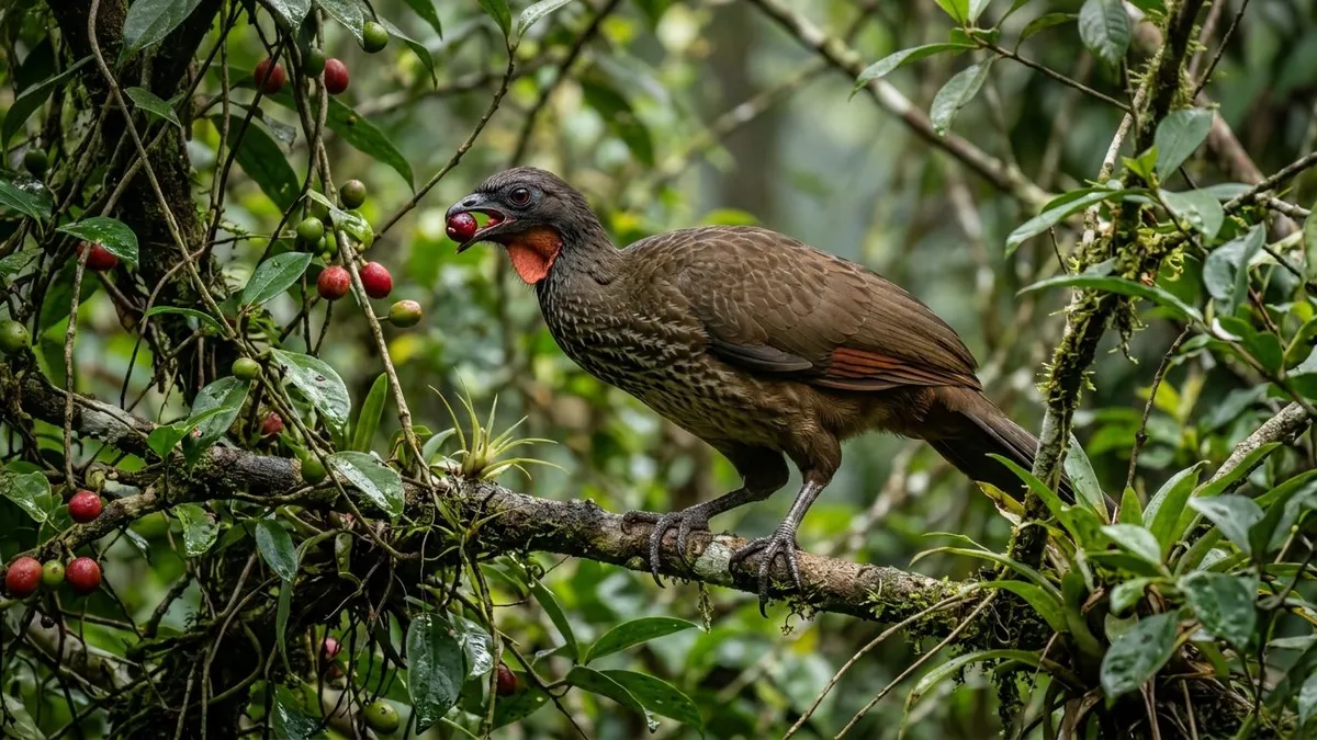 Jacu engole frutos inteiros e dispersa sementes intactas longe da árvore, ajudando a regenerar a floresta