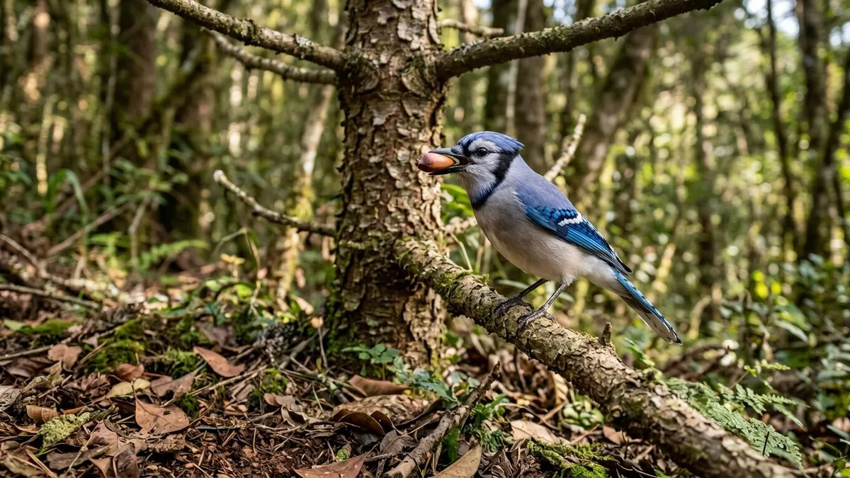 Gralha-azul enterra pinhões, recupera só parte deles e espalha araucárias pelas florestas do Sul do Brasil